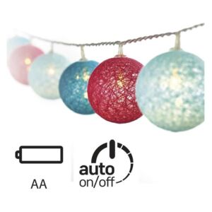 Vánoční LED girlanda bavlněné koule - modrá/rudá