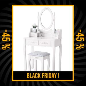 Kvalitní toaletní stolek s otáčecím zrcadlem a židličkou Black Friday