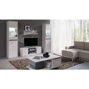 Obývací stěna DENVER 2 - TV stolek RTV2D + 2x vitrína + konf. stolek + polička, dub bílý/grafit lesk