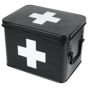 Plechový box lékárnička M Present Time (Barva- černá, bílý kříž)