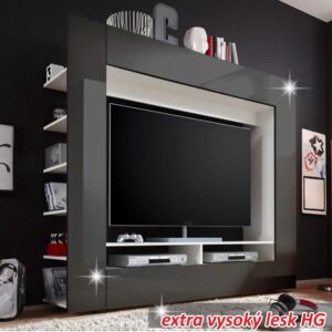 Luxusní obývací stěna MEDI černá extra vysoký lesk Tempo Kondela