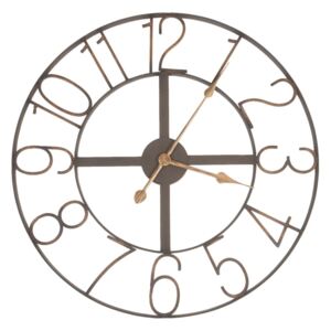 Hnědé kovové hodiny Mentic se zlatými čísly - Ø 60 * 5 cm Clayre & Eef