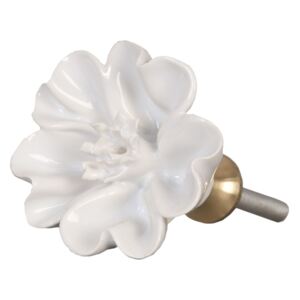 Keramická úchytka květ bílý - Ø 4 cm
