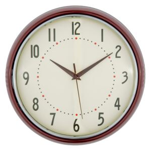 Kulaté retro hodiny ve vínové barvě - Ø 28*8 cm