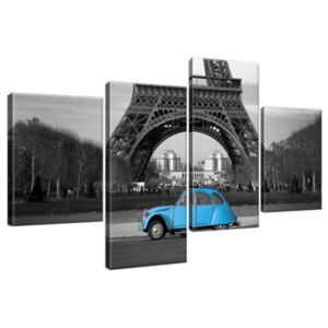 Obraz na plátně Modré auto před Eiffelovou věží 120x70cm 1804A_4AA