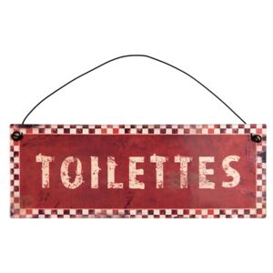 Kovová červená závěsná cedulka Toilettes - 20*7cm Clayre & Eef