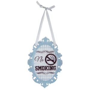 Kovová modrá závěsná cedulka No smoking - 14*20 cm