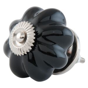 Keramická úchytka květina černá - Ø 4 cm