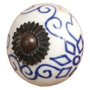 Keramická úchytka s modrým ornamentem - Ø 3.5 cm