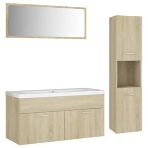 4dílný set koupelnového nábytku V - se zrcadlem - 100 cm - dřevotříska | dub sonoma