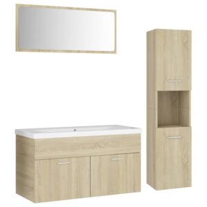 4dílný set koupelnového nábytku V - se zrcadlem - 90 cm - dřevotříska | dub sonoma