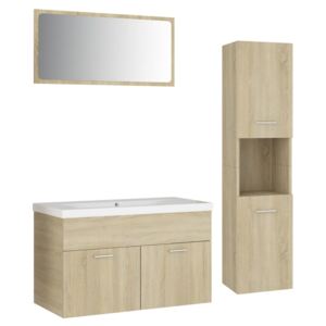 4dílný set koupelnového nábytku V - se zrcadlem - 80 cm - dřevotříska | dub sonoma