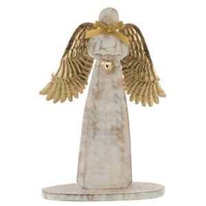 Dřevěný anděl se zlatými křídly - 28*38*2cm J-Line