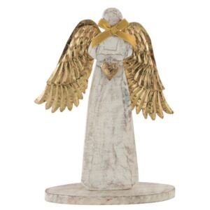 Dřevěný anděl se zlatými křídly - 18*31*2cm J-Line