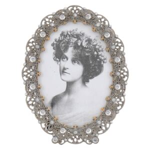 Stříbrný fotorámeček s ornamenty a perličkami - 12*16 cm