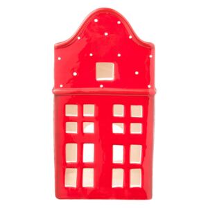 Červený keramický domeček na čajovou svíčku - 10*8*19 cm