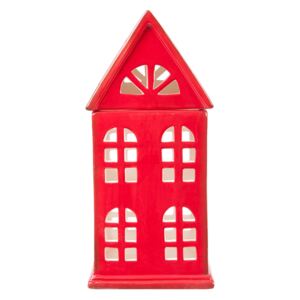 Červený keramický domeček na čajovou svíčku - 11*10*23 cm Clayre & Eef