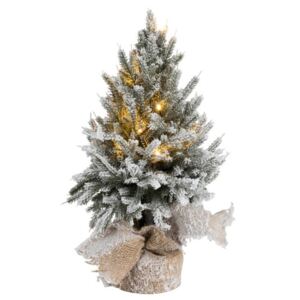 Zasněžený vánoční stromek v jutě se světýlky - Ø 17*45cm J-Line