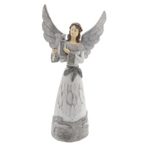 Šedý anděl s harfou - 18*11*36 cm