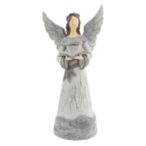 Šedý anděl s knížkou - 15*11*29 cm