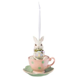 Závěsná velikonoční dekorace králíček v šálku - Ø 9*11 cm