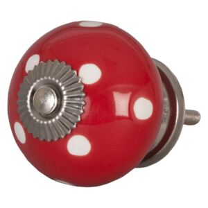 Červená keramicka úchytka s puntíky - Ø 4 cm