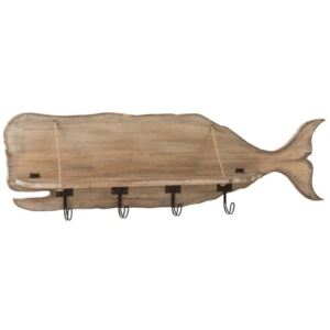 Nástěnná dřevěná velryba s policí a háčky - 105*16*24 cm J-Line