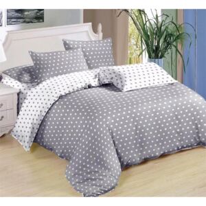 Bavlissimo Sedmidílné povlečení puntíky bavlna/mikrovlákno oboustranné šedá bílá 140 x 200 na dvě postele