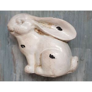 Dekorace bílý králíček s patinou a odřením - 8*5*8cm Exner