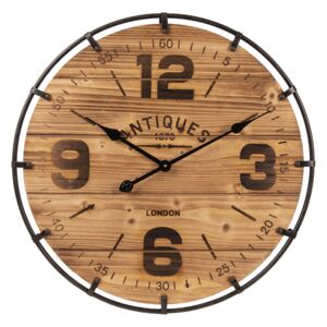 Kovové hodiny se dřevem - Ø 60*5 cm / 1*AA Clayre & Eef