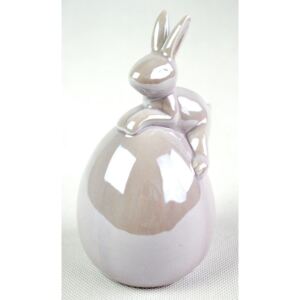 Perleťový fialový velikonoční zajíček na vajíčku - 8*14cm