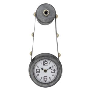 Kovové nástěnné hodiny na kladce šedé - 15*8*34 cm