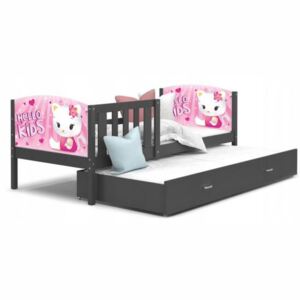 Dětská postel TAMI P2 80x190 cm v šedé barvě s motivem kočičky