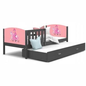 Dětská postel TAMI P2 80x190 cm v šedé barvě s motivem princezny