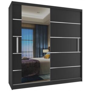 Černá šatní skříň zrcadlová 158 cm s ozdobnými pásky 50