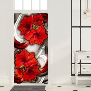 Fototapeta na dveře Bimago - Abstraction and red flowers + lepidlo zdarma 80x210 cm
