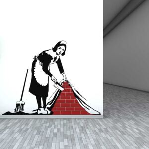 Samolepka na zeď GLIX - Banksy "Maid" Černá a červená 80 x 60 cm