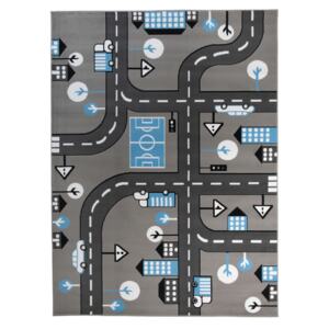 Dětský koberec PASTEL blue city - šedý