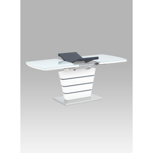 Jídelní stůl 140+40x80 cm z MDF v kombinaci bílého lesku a broušeného nerezu HT-465 WT AKCE