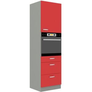 Kuchyňská skříň na vestavnou troubu s šuplíky 60x210 cm 04 - HULK - Červená lesklá