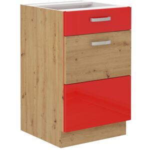 Kuchyňská skříňka spodní 50 cm 27 - MYSTIC - Červená lesklá / Dub artisan