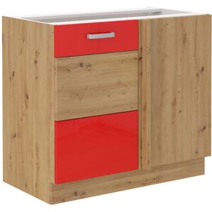 Spodní rohová skříňka do kuchyně 90x82 cm 27 - MYSTIC - Červená lesklá / Dub artisan