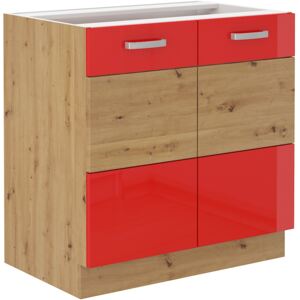 Spodní kuchyňská skříňka 80 cm 27 - MYSTIC - Červená lesklá / Dub artisan