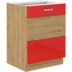 Kuchyňská skříňka spodní 60 cm 27 - MYSTIC - Červená lesklá / Dub artisan