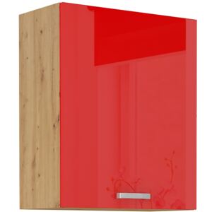 Samostatná horní kuchyňská skříňka 60 cm 27 - MYSTIC - Červená lesklá / Dub artisan