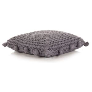 Čtvercový pletený bavlněný polštář na podlahu - šedý | 50x50 cm