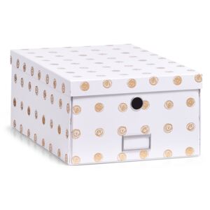 Zeller úložný box s víkem bílý se zlatými tečkami 17553