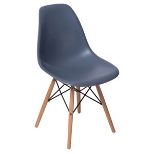 Design Project Tmavě šedá plastová židle DSW s bukovou podnoží