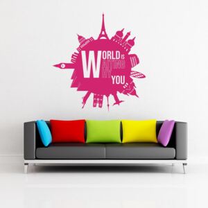 GLIX World is waiting why you - samolepka na zeď Růžová 55x60 cm