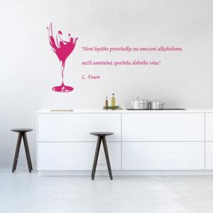 Samolepka na zeď GLIX - Citát o víně Růžová 50 x 30 cm